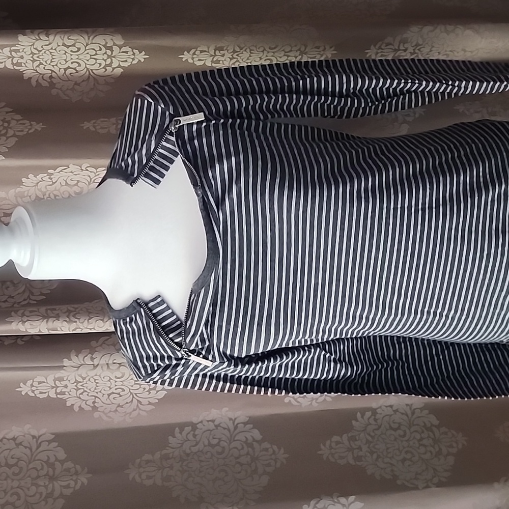 Michael Kors Grey stripped silver zipper top